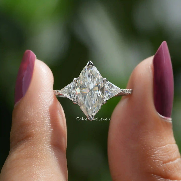 Marquise Cut Moissanite Hidden Halo Ring