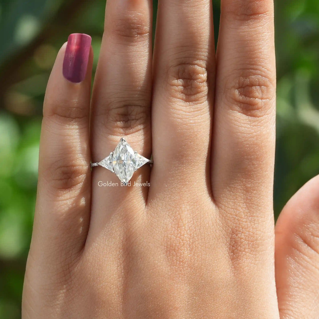 Marquise Cut Moissanite Hidden Halo Ring