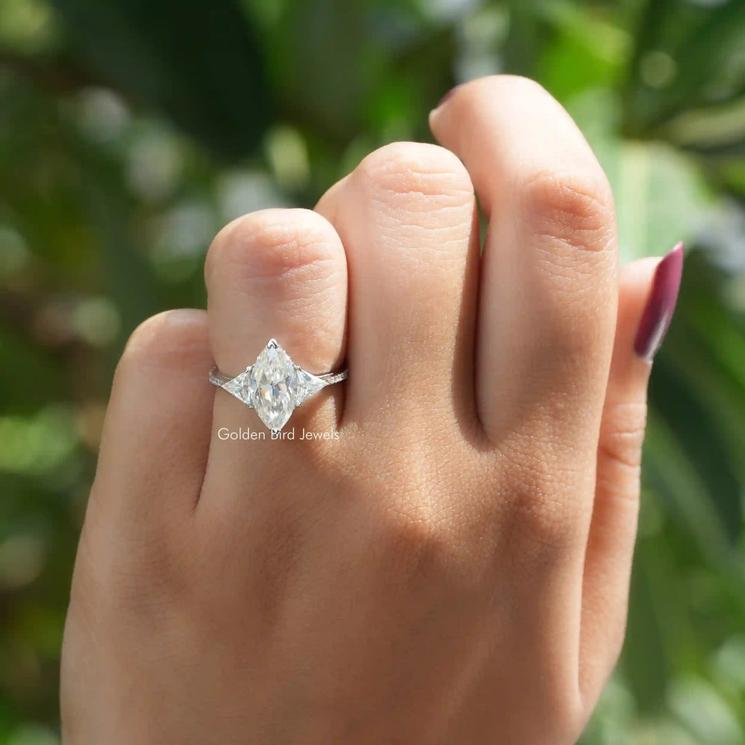 Marquise Cut Moissanite Hidden Halo Ring