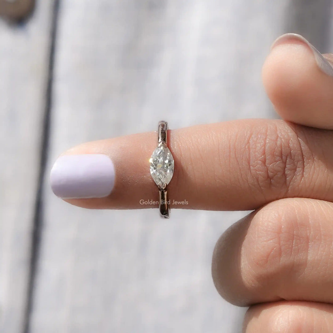 East West Marquise Moissanite Solitaire Ring