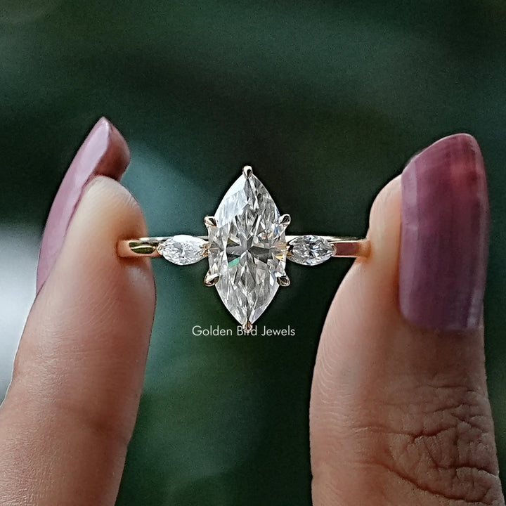 Marquise Cut Moissanite Three Stone Engagement Ring