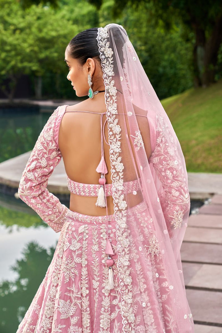 Pink Organza Sequins embroidery Semi-Stitched Lehenga choli & Dupatta