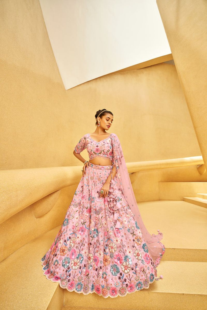 Pink Organza Zarkan & heavy Sequin embroidery Semi-Stitched Lehenga choli & Dupatta