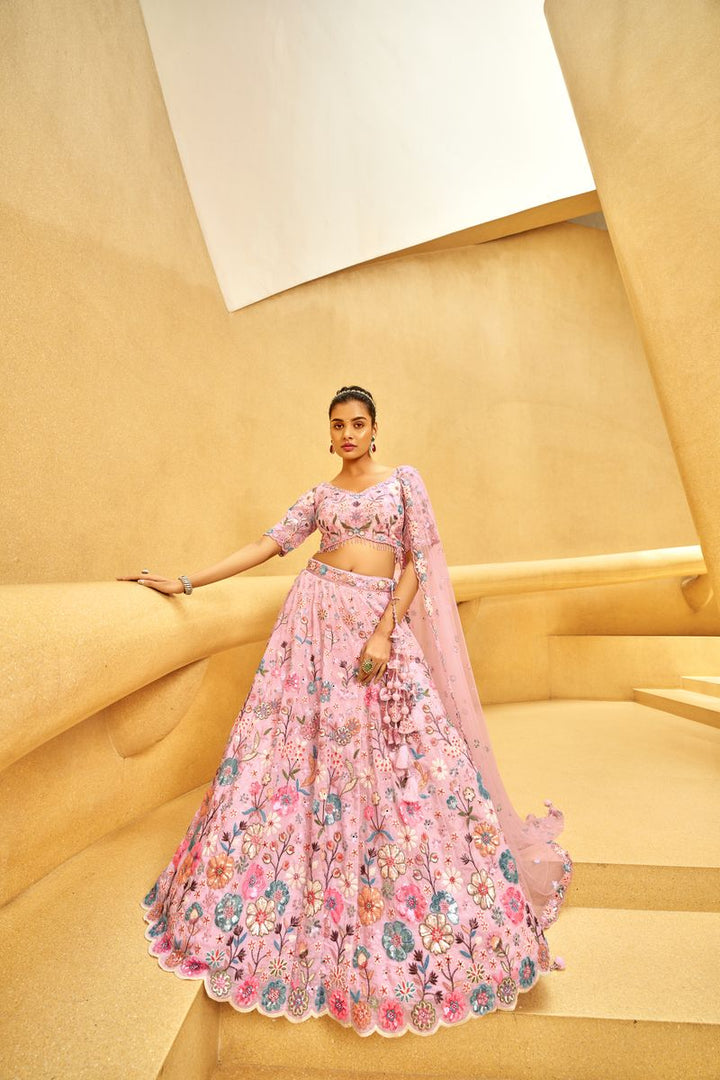 Pink Organza Zarkan & heavy Sequin embroidery Semi-Stitched Lehenga choli & Dupatta