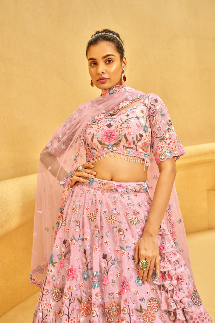 Pink Organza Zarkan & heavy Sequin embroidery Semi-Stitched Lehenga choli & Dupatta