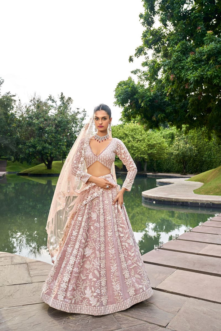 Nude Organza Sequins embroidery Semi-Stitched Lehenga choli & Dupatta