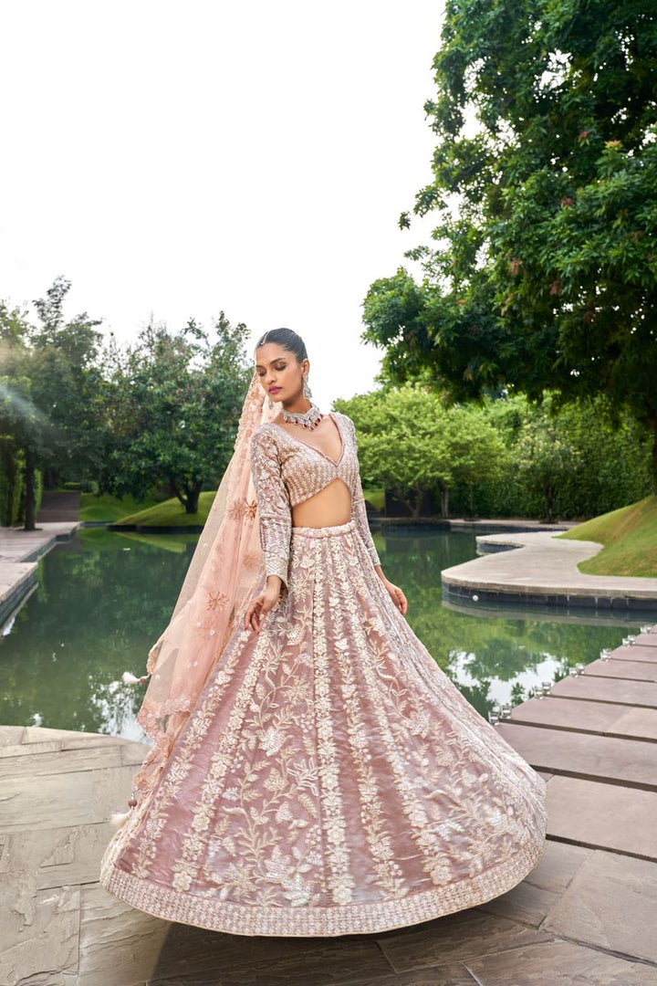 Nude Organza Sequins embroidery Semi-Stitched Lehenga choli & Dupatta