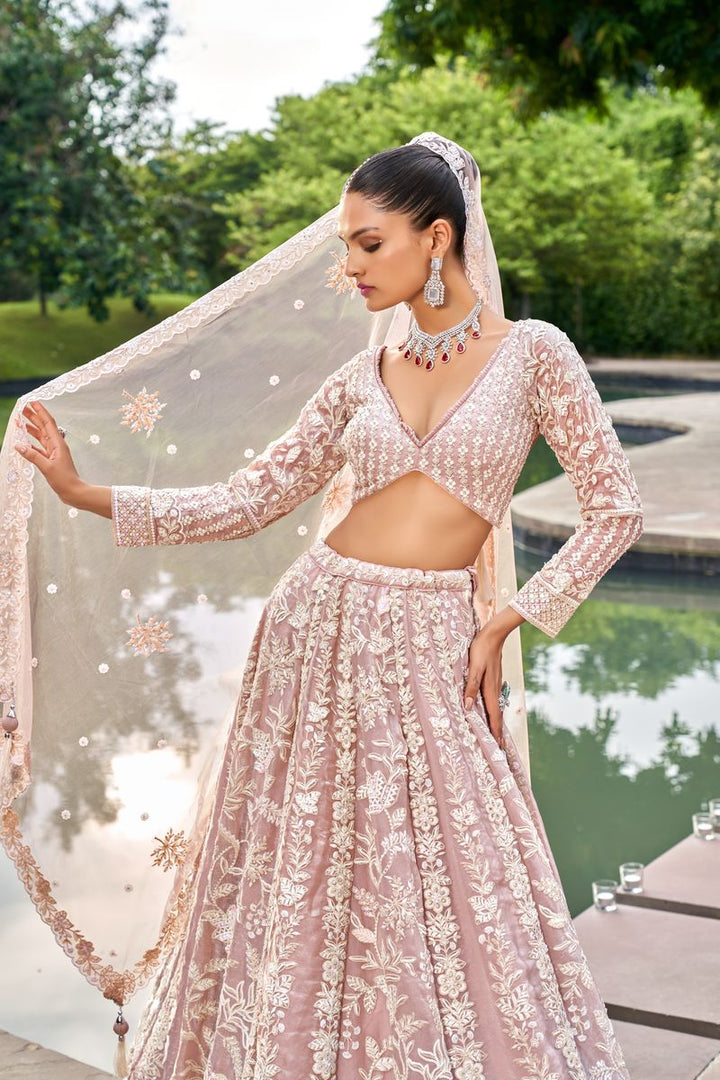 Nude Organza Sequins embroidery Semi-Stitched Lehenga choli & Dupatta