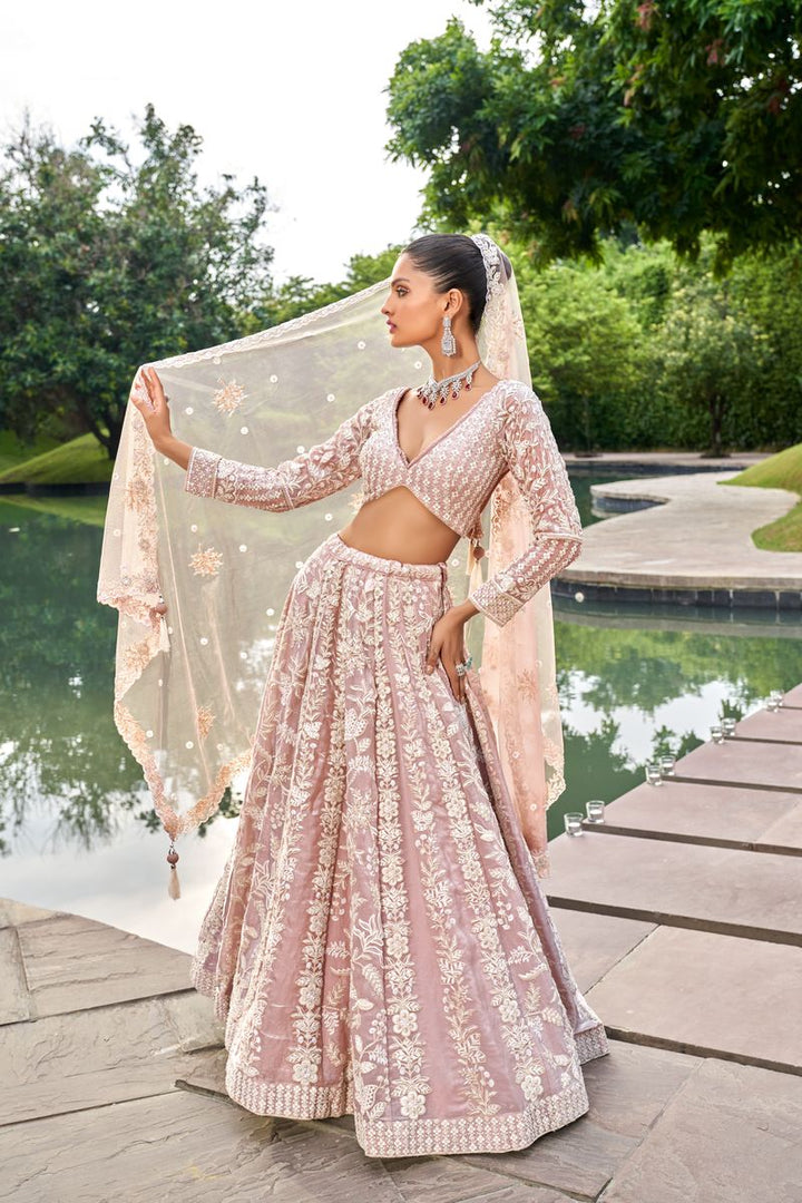 Nude Organza Sequins embroidery Semi-Stitched Lehenga choli & Dupatta