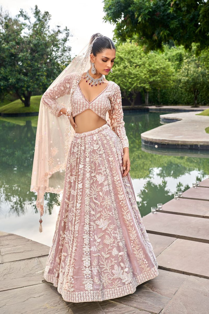 Nude Organza Sequins embroidery Semi-Stitched Lehenga choli & Dupatta