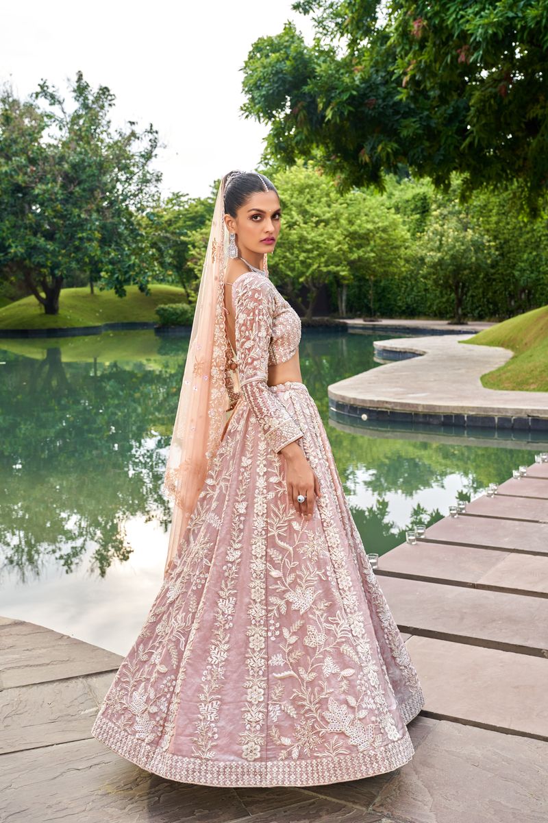 Nude Organza Sequins embroidery Semi-Stitched Lehenga choli & Dupatta