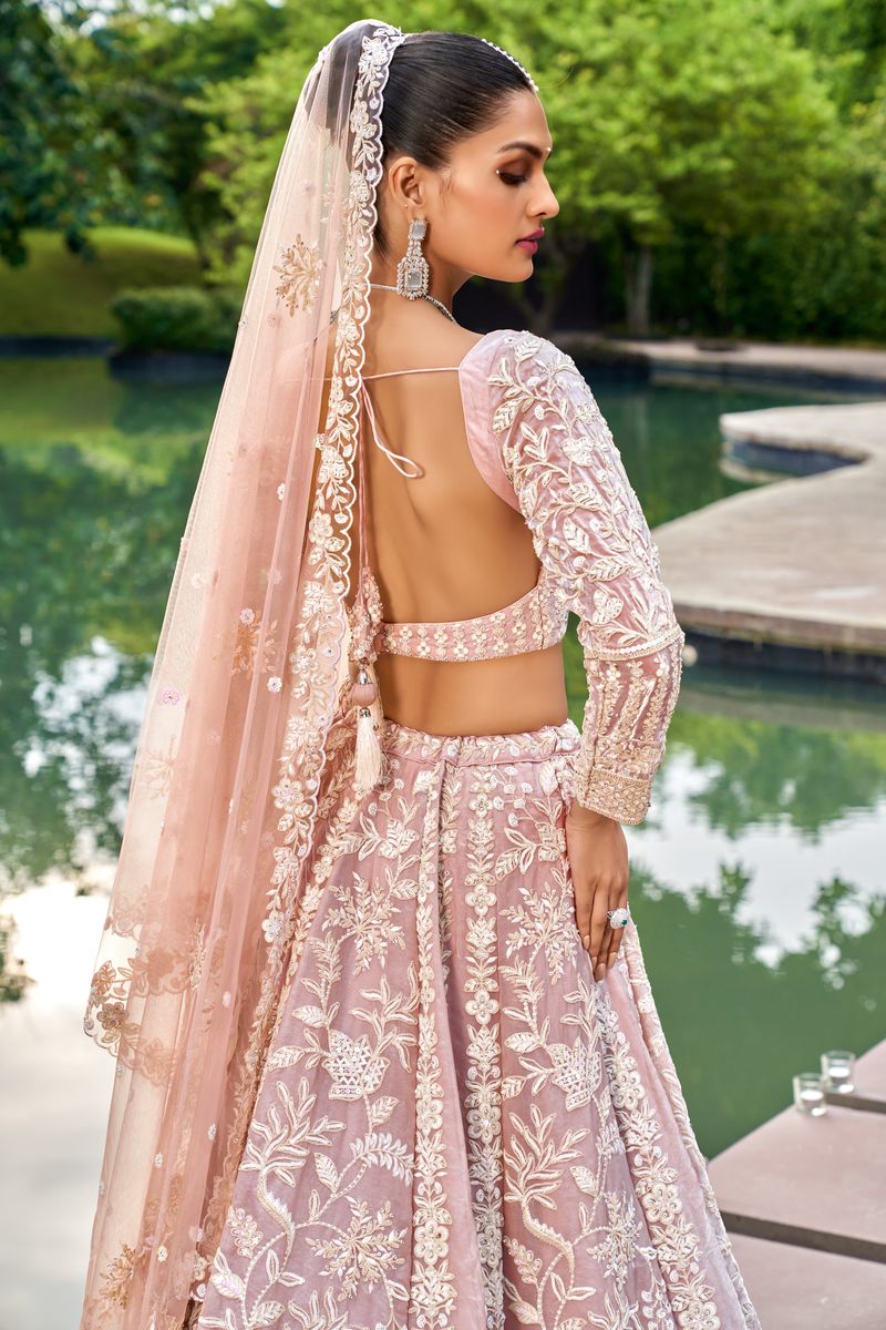 Nude Organza Sequins embroidery Semi-Stitched Lehenga choli & Dupatta