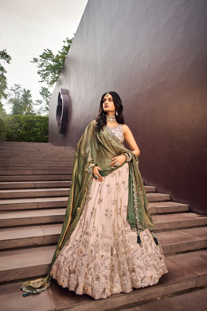 Green Viscos fabric Semi-Stitched Lehenga choli with Sequins work and Dupatta 