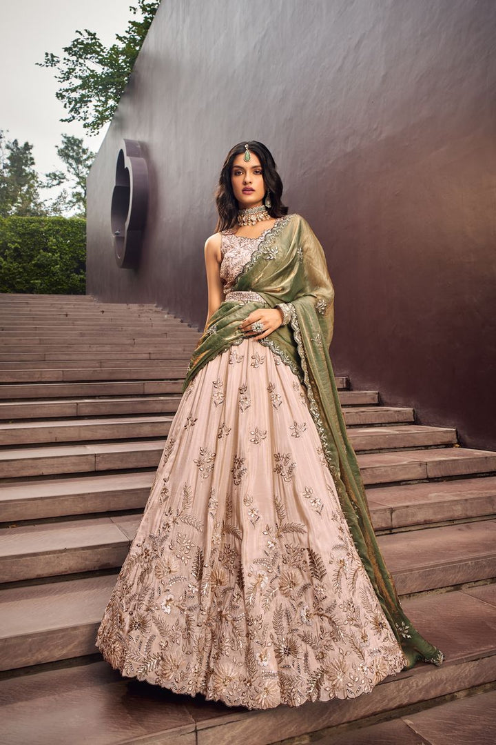  Elegant Green Viscos fabric Lehenga choli with Sequins work and Dupatta 