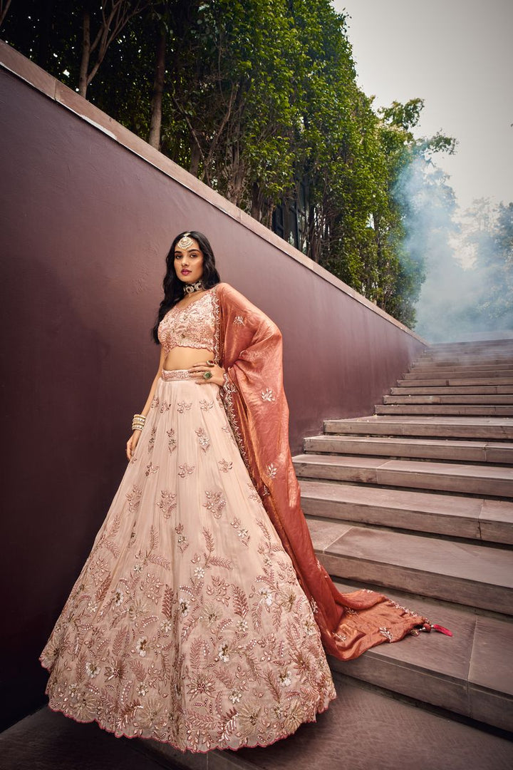 Rose Gold Viscos fabric Sequins work Semi-Stitched Lehenga choli & Dupatta