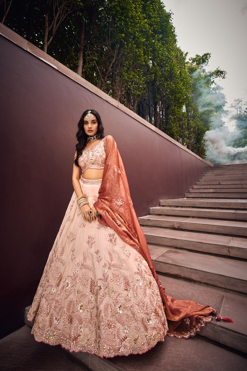 Rose Gold Viscos fabric Sequins work Semi-Stitched Lehenga choli & Dupatta