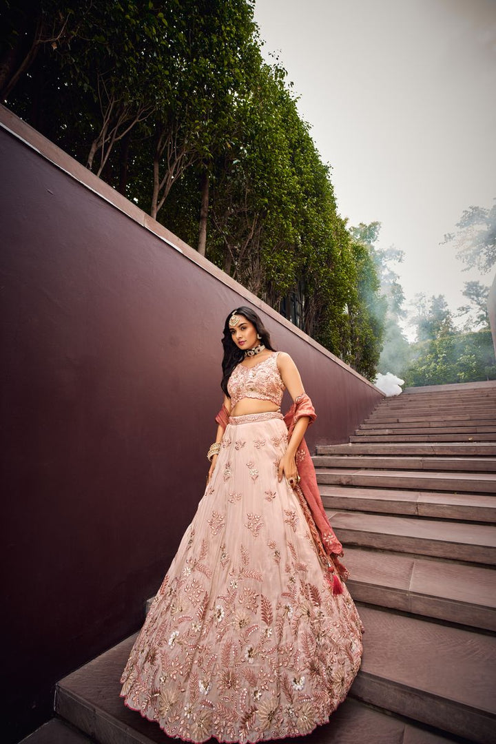 Rose Gold Viscos fabric Sequins work Semi-Stitched Lehenga choli & Dupatta