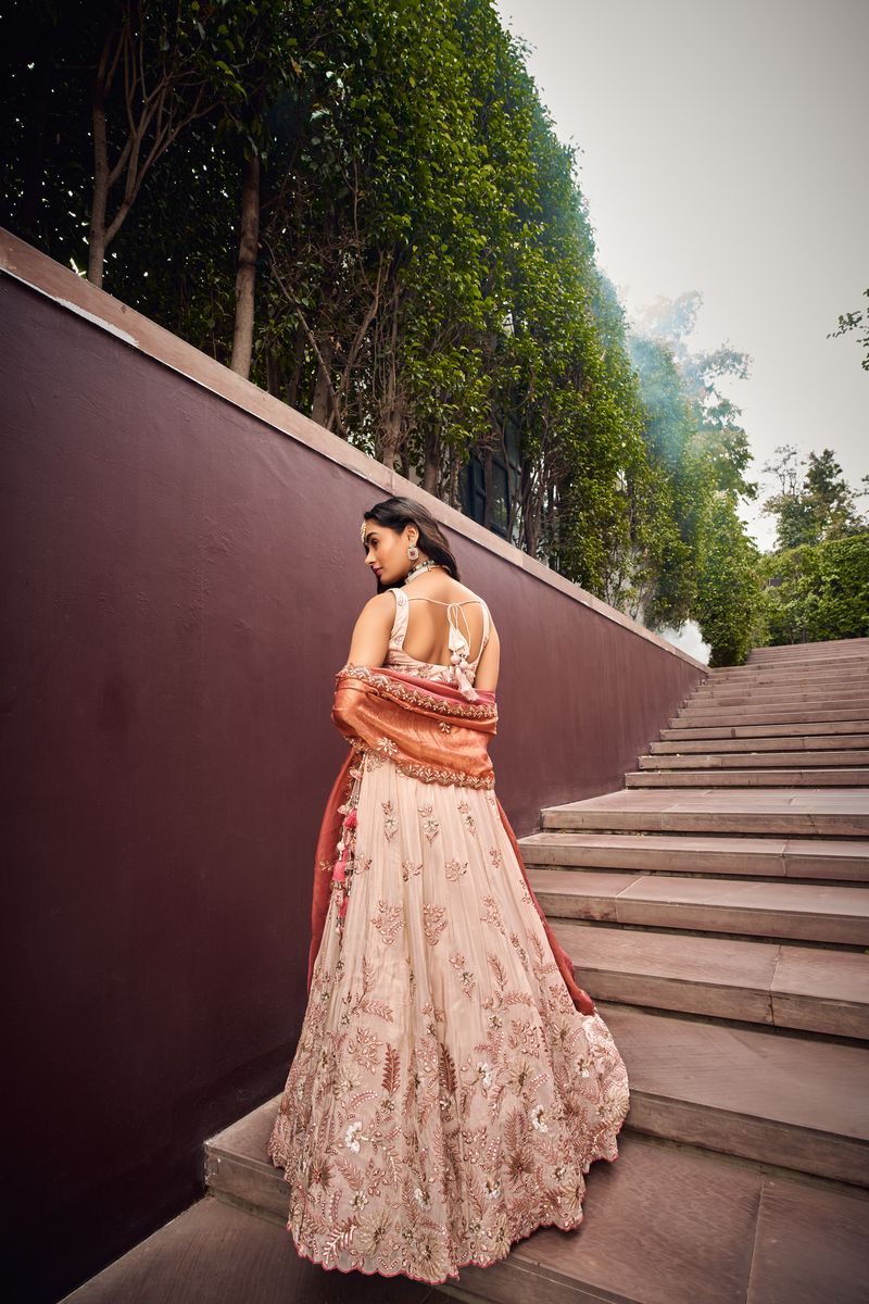 Rose Gold Viscos fabric Sequins work Semi-Stitched Lehenga choli & Dupatta