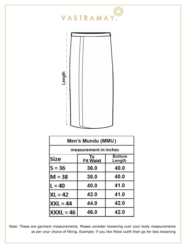 VASTRAMAY Men's White And Gold Dhoti/Mundu/Vesty