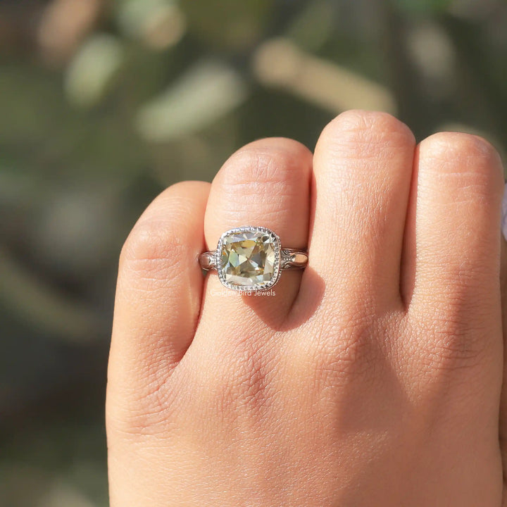 Moissanite Milgrain Cushion Cut Engagement Ring