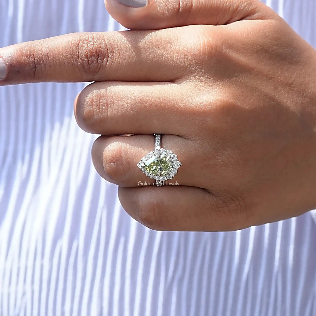 Mint Green Pear Cut Moissanite Halo Ring