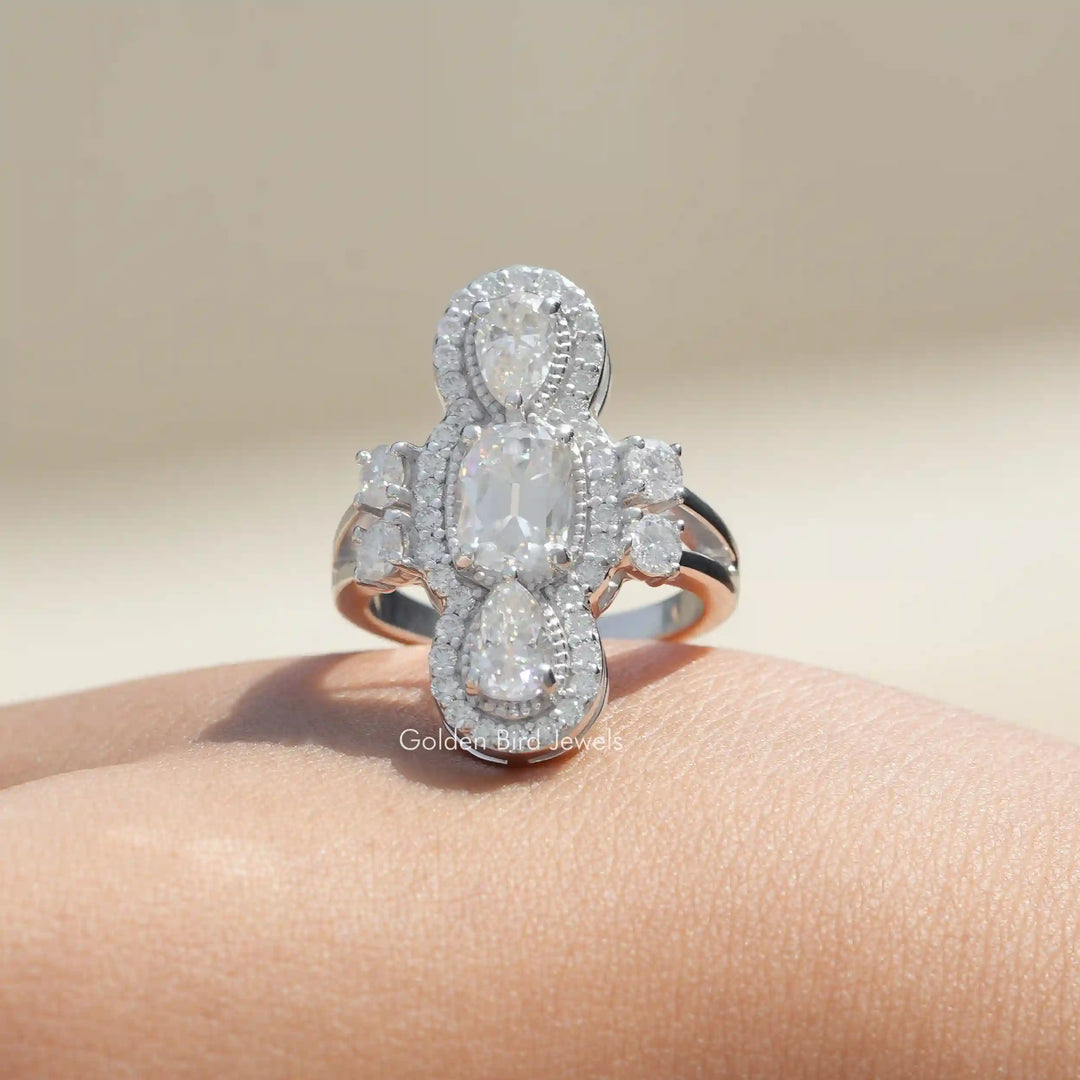 Old Mine Cushion Cut Moissanite Cocktail Ring