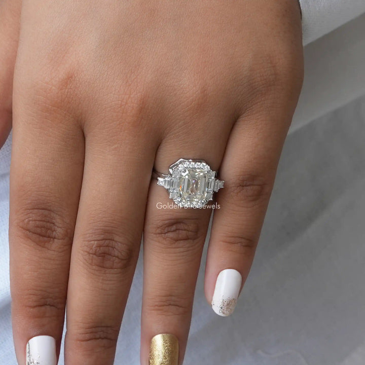 Asscher Cut Moissanite Halo Engagement Ring