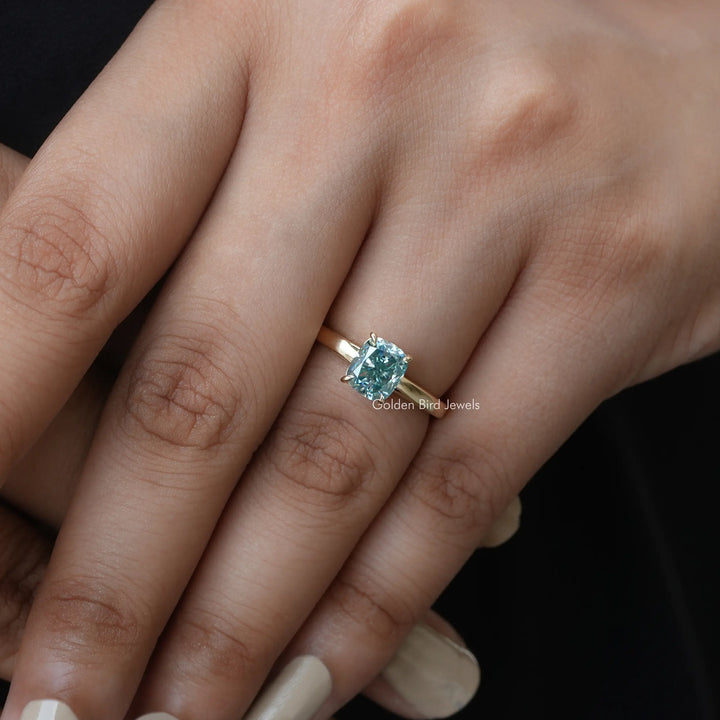 Blue Elongated Cushion Moissanite Engagement Ring