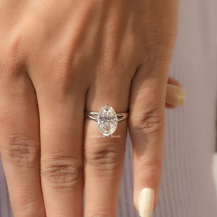 Moissanite Crushed Ice Oval Hidden Halo Ring