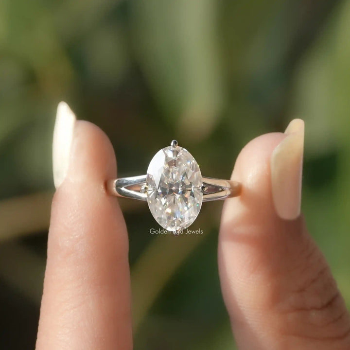 Moissanite Crushed Ice Oval Hidden Halo Ring