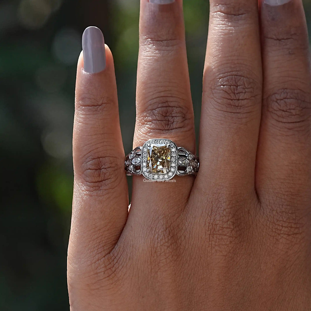 Cushion Cut Moissanite Halo Engagement Ring