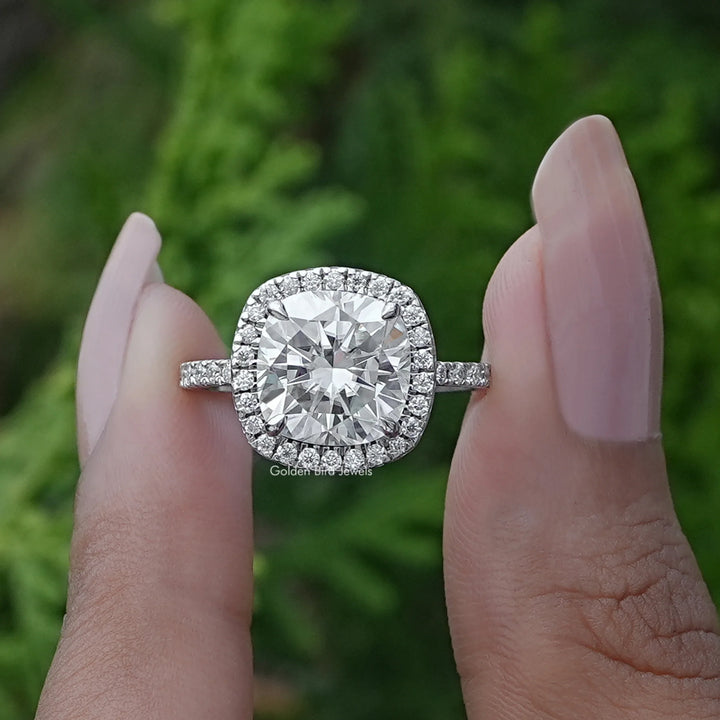 Moissanite Cushion Cut Halo Engagement Ring