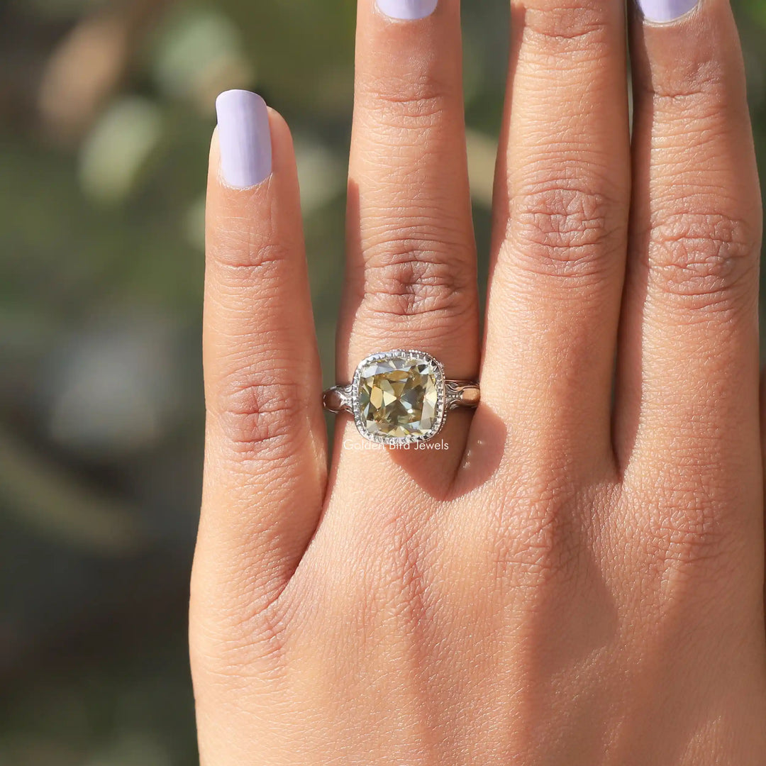 Moissanite Milgrain Cushion Cut Engagement Ring