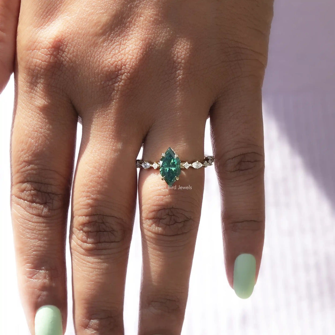 Green Dutch Marquise Moissanite Hidden Halo Ring