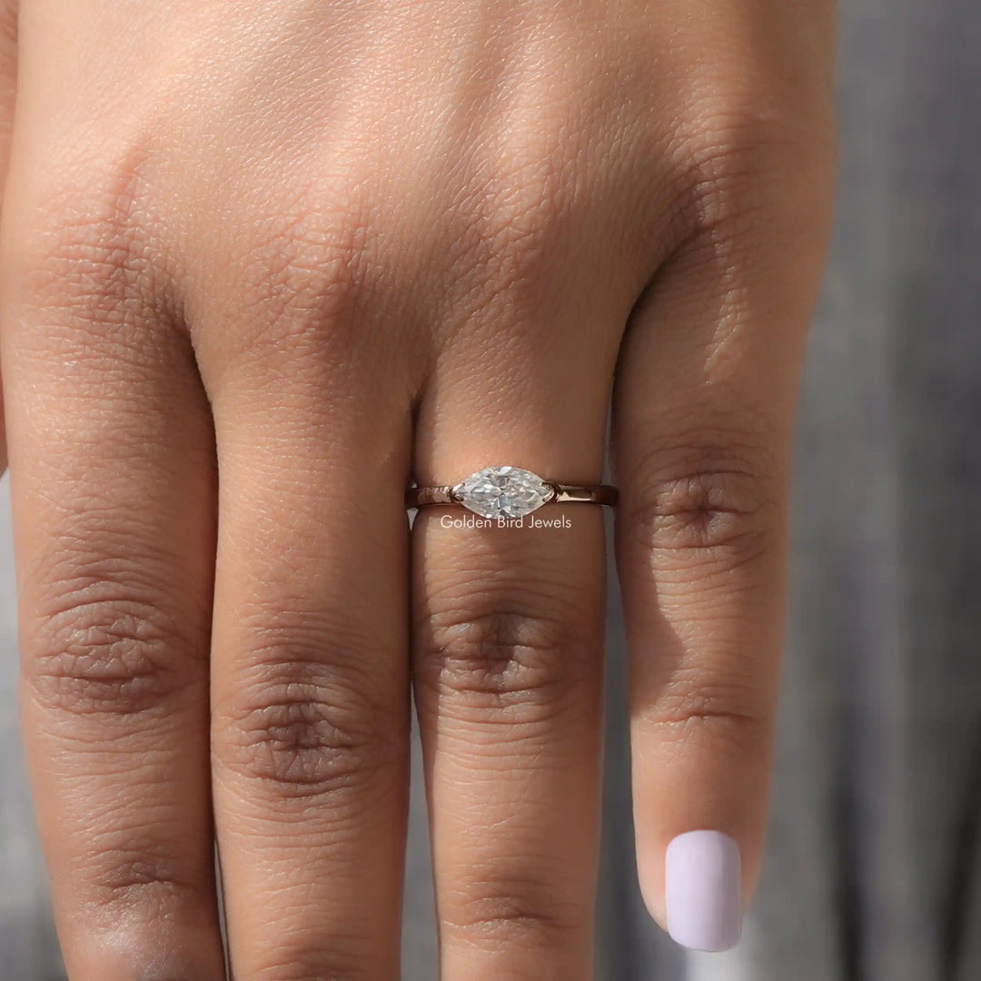 East West Marquise Moissanite Solitaire Ring