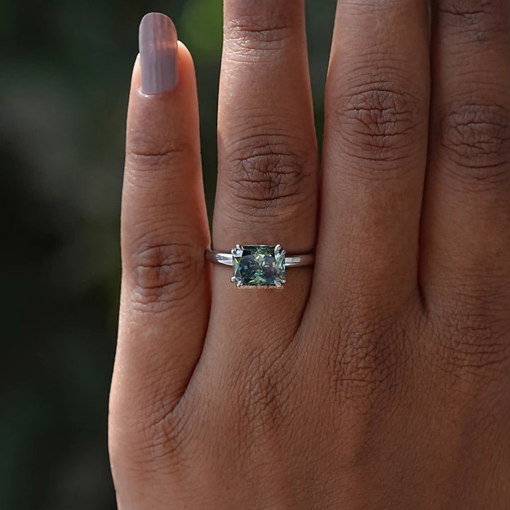 East West Radiant Cut Moissanite Solitaire Ring