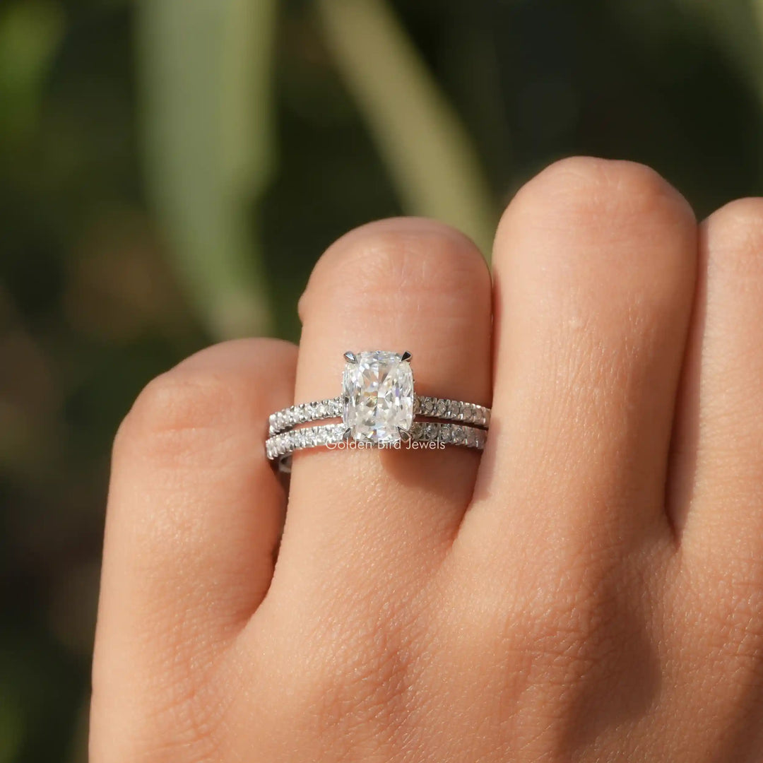 Elongated Cushion Moissanite Bridal Ring Set