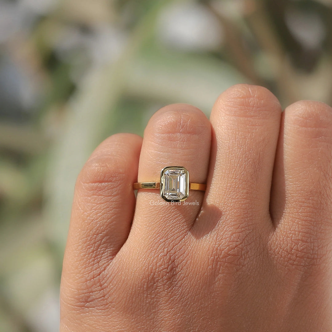 Emerald Cut Moissanite Bezel Set Engagement Ring