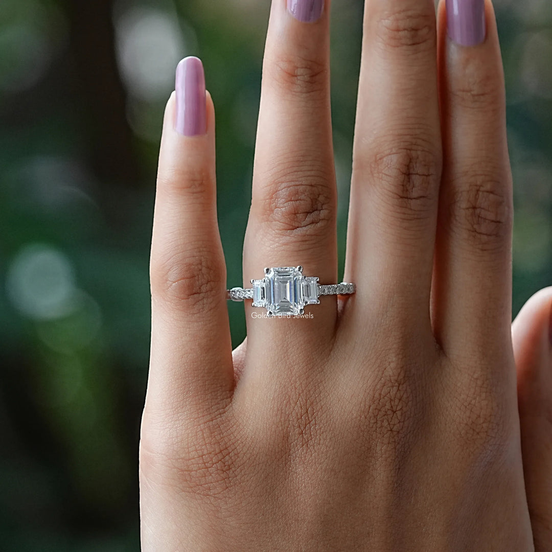 Emerald Cut Three Stone Moissanite Engagement Ring