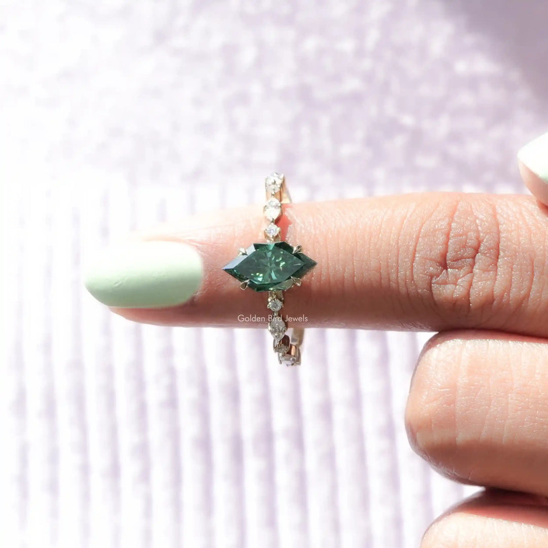 Green Dutch Marquise Moissanite Hidden Halo Ring