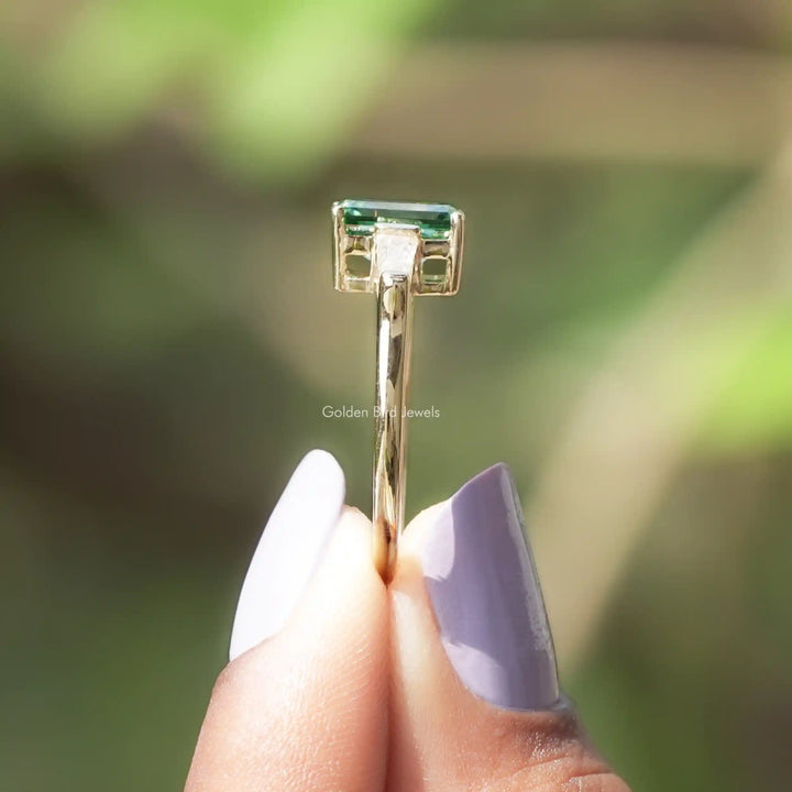 Green Emerald Cut Moissanite Engagement Ring