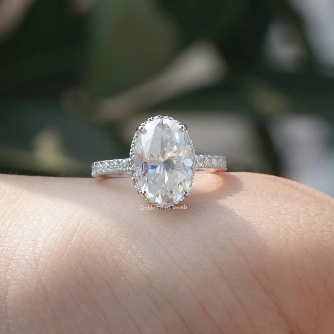 Oval Cut  Moissanite Hidden Halo Engagement Ring