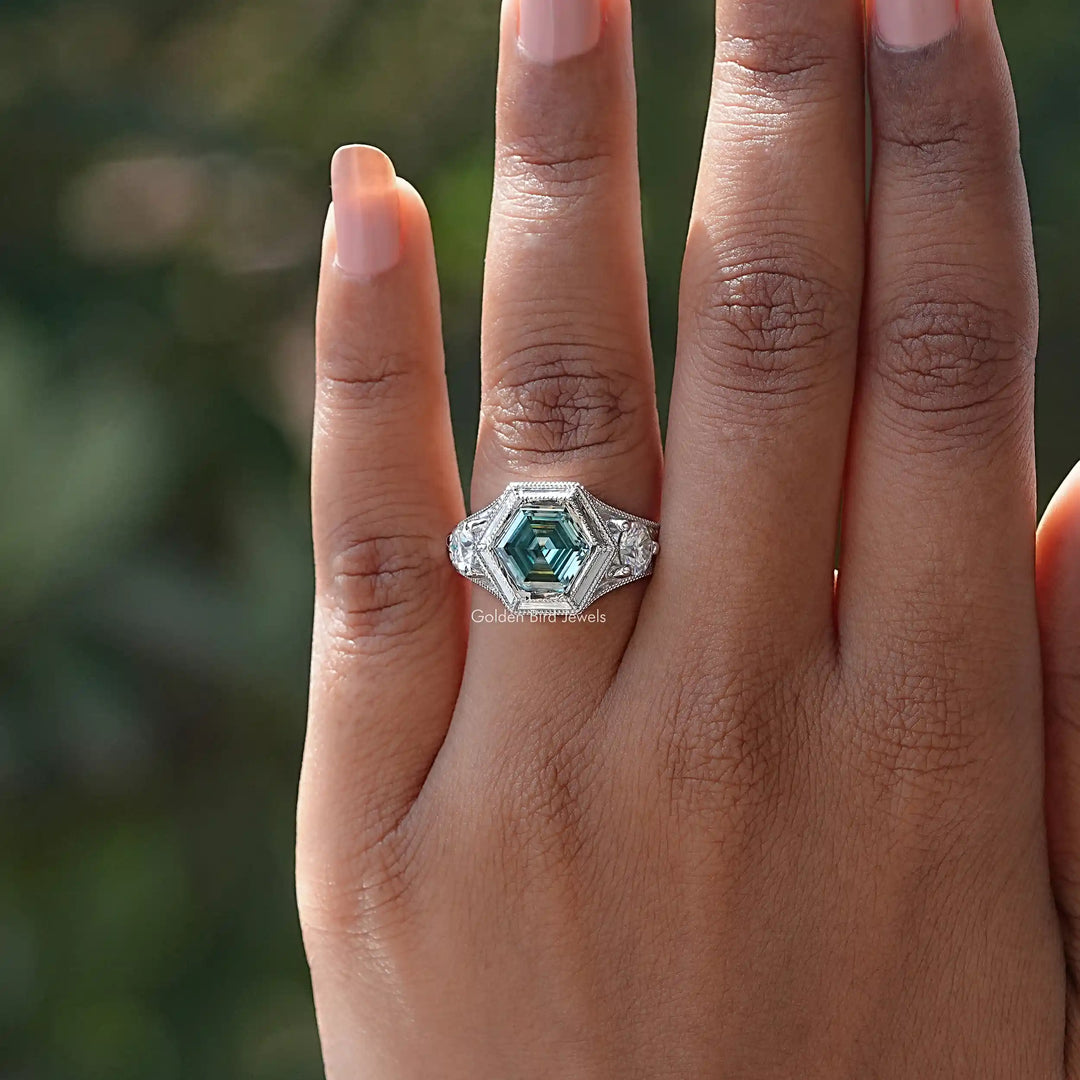 Hexagon Cut Moissanite Engagement Ring