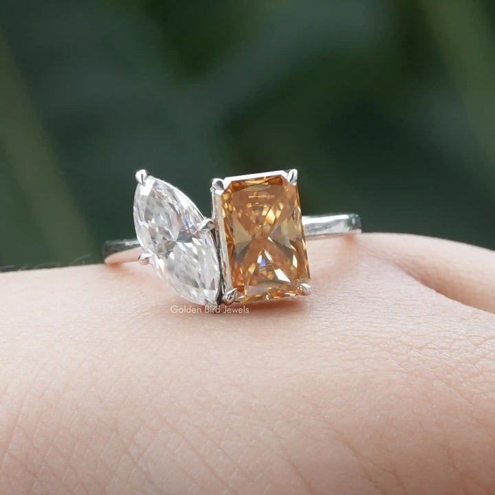 Marquise And Radiant Cut Moissanite Toi Et Moi Ring