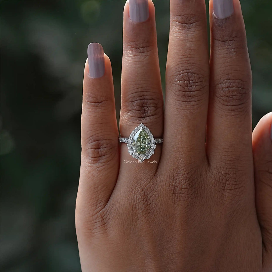 Mint Green Pear Cut Moissanite Halo Ring