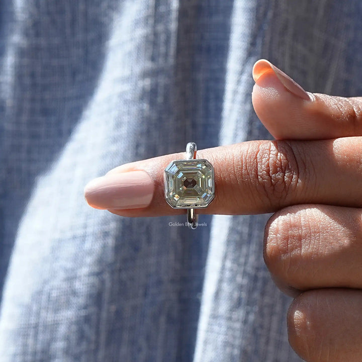 Old Mine Asscher Moissanite Solitaire Ring