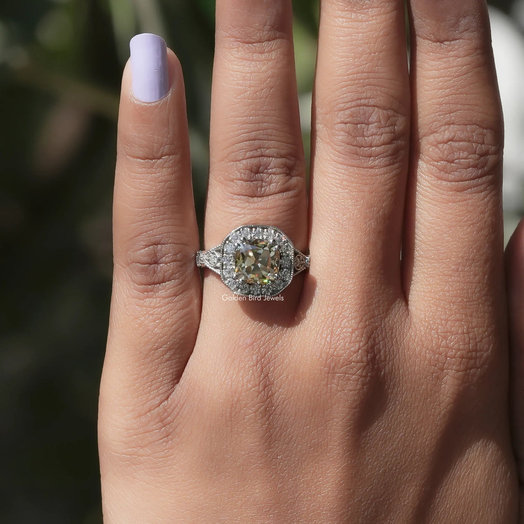 Old Mine Cushion Moissanite Halo Engagement Ring