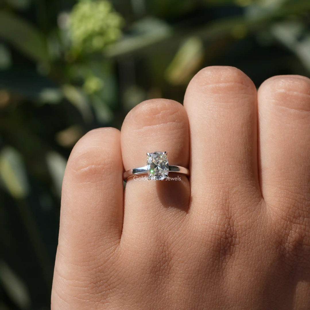 Old Mine Cushion Cut Moissanite Solitaire Ring