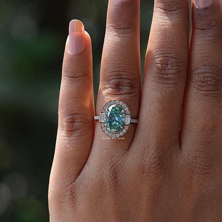 Old Mine Oval Cut Moissanite Halo RIng