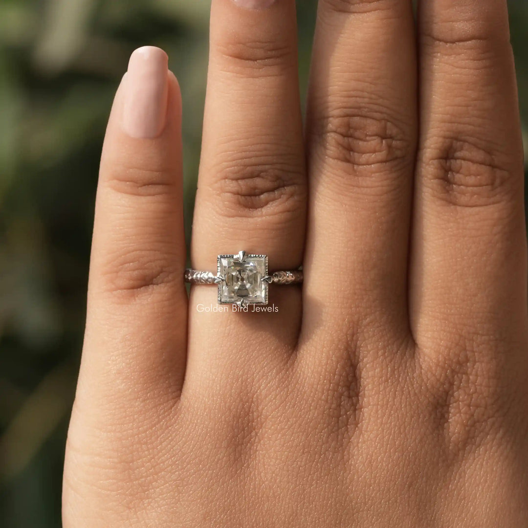 Old Mine Princess Cut Moissanite Solitaire Ring